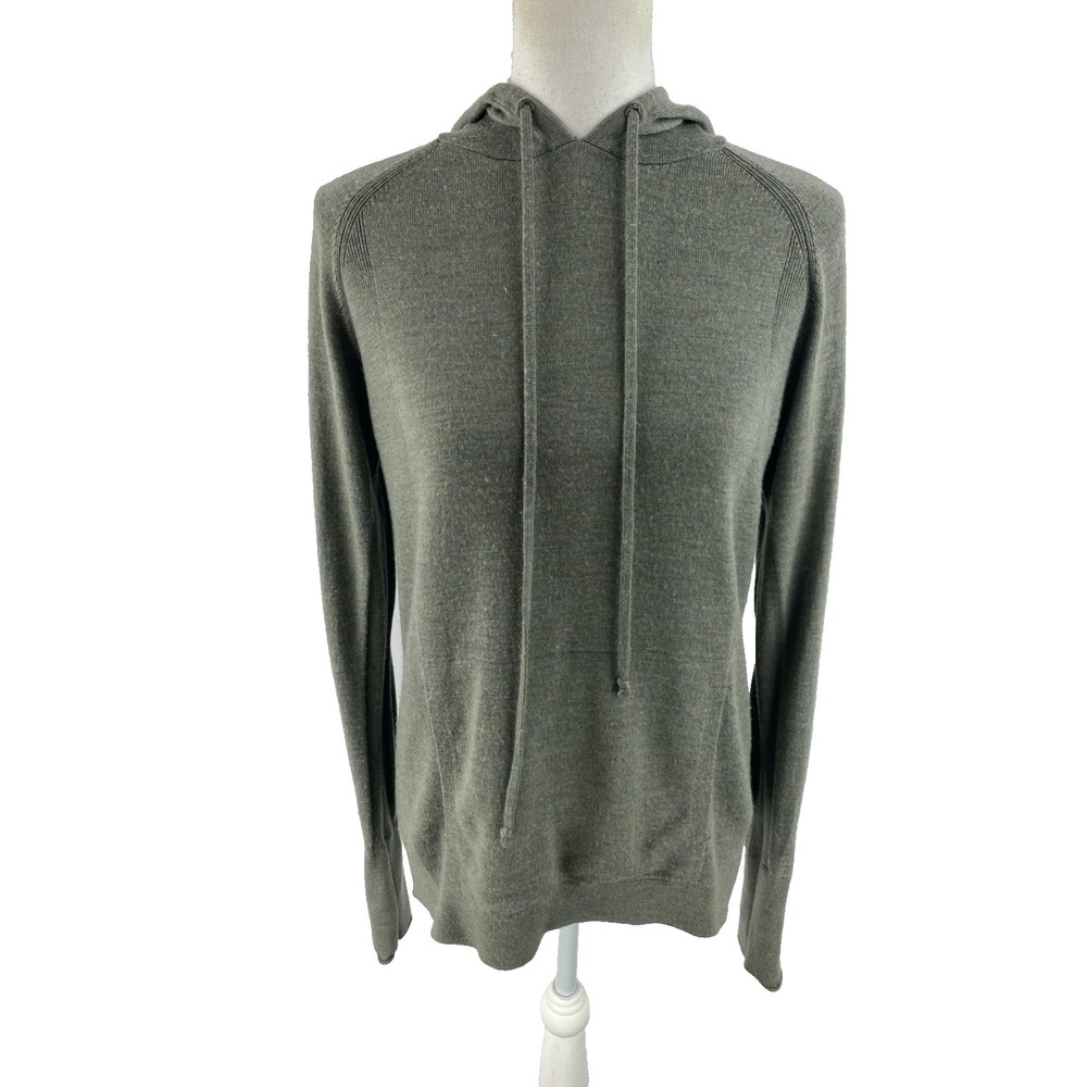 Lululemon Merino Wool Knit Hoodie Sweater Gray Kangaroo Pocket Womens S Pullover